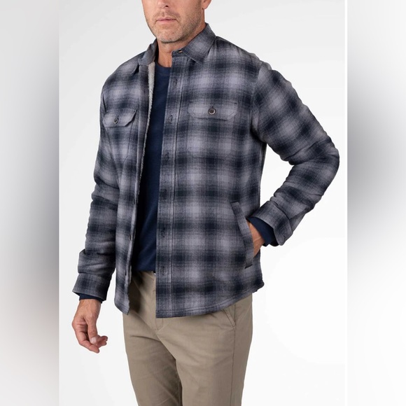 TAILOR VINTAGE PLAID FLANNEL SHIRT JACKET LINED WITH PLUSH SHERPA RED COLOR SZ L - Picture 8 of 13